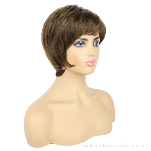wholesale cheap short copper browan natural straight wigs synthetic hair wigs for women